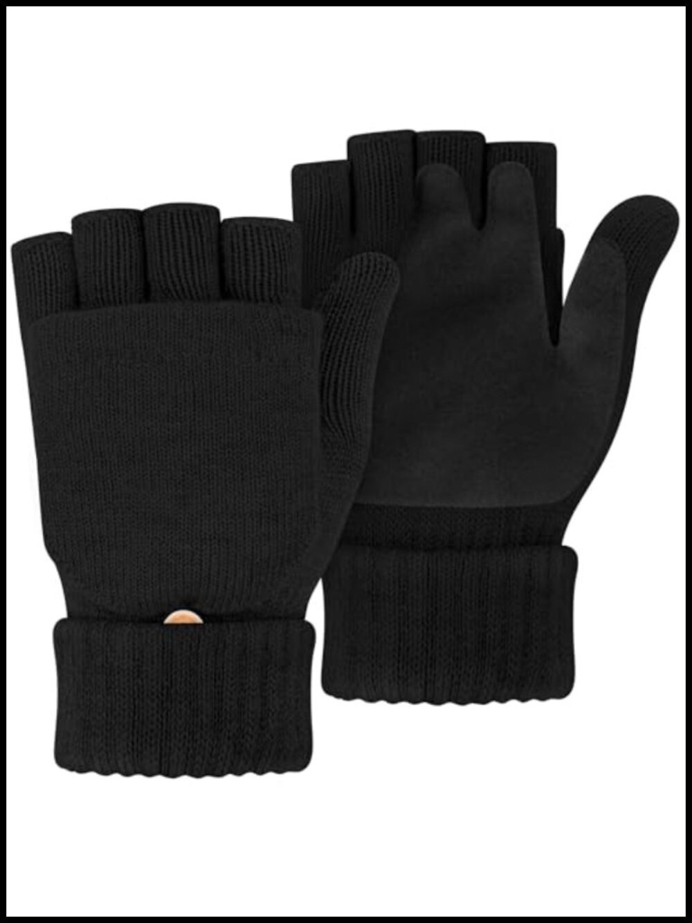 Wool Knit Fingerless Gloves Touchscreen Convertible Mittens Winter Warm